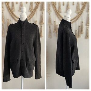 GAP mens 100% lambs wool sweater button front cardigan charcoal grey medium